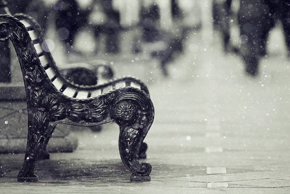 winter landscape with views of the city bench snowfall recreation concept